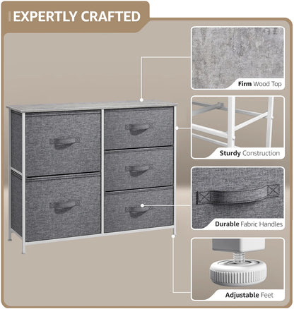 Sorbus 5-Drawer Dresser: Bedroom, Hallway, Closet Organization, Steel Frame, Gray