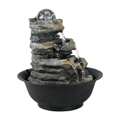 8.3-inch High 4-Tier Cascading Rock Falls Tabletop Water Fountain with LED Lights for Home and Office Decor