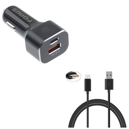 2-Port USB 36W Quick Car Charger w Cord Charger 6ft USB Cable M8J for Blackberry Motion, Key2, KEYone, LE - BLU G9, Vivo XI Plus 5 - CAT S61 S48c - Coolpad Legacy - Essential Phone (PH-1)