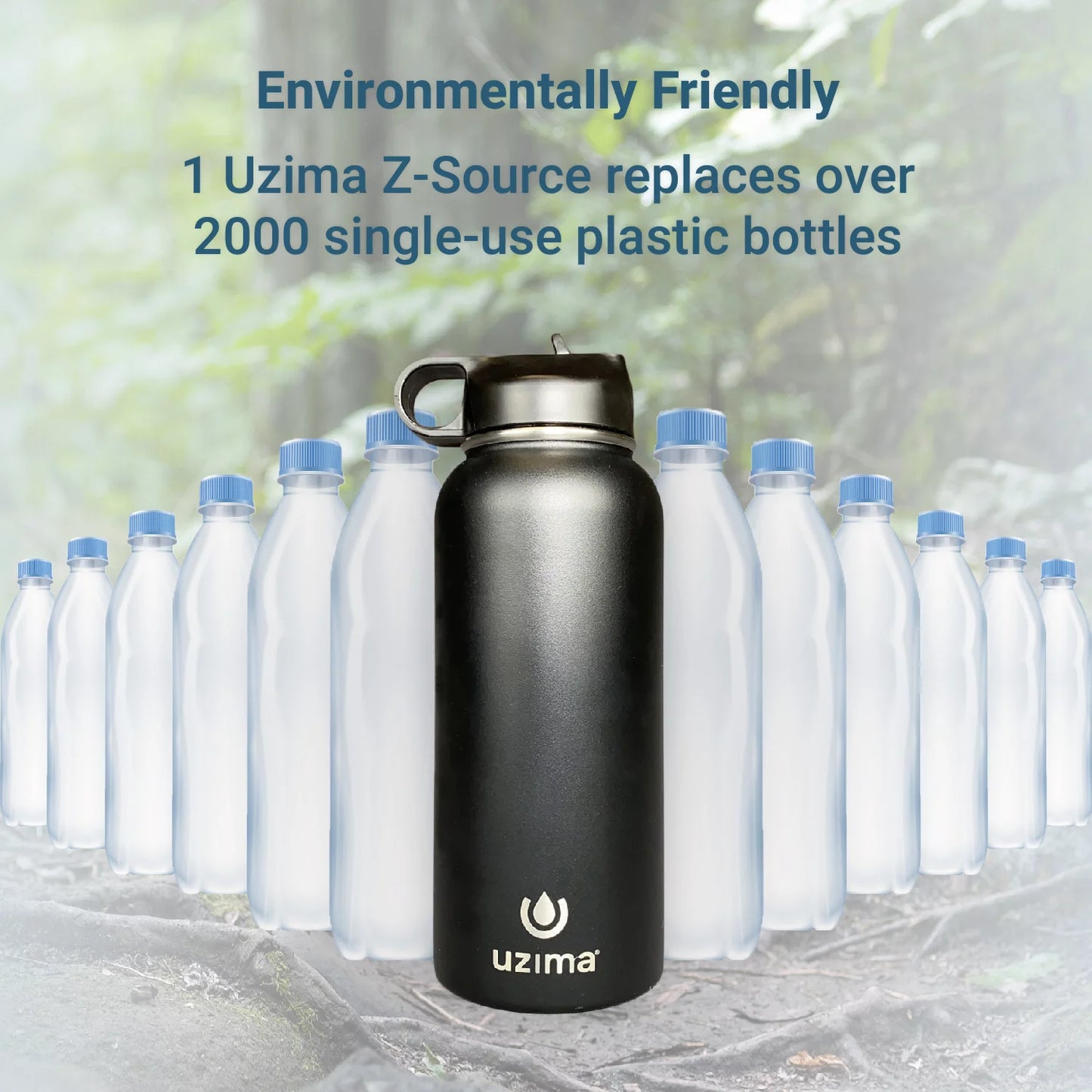 Uzima - Z-Source Filtered Water Bottle for Hiking, Backpacking, Camping, and Travel. Water Purification on the Go. Large 32oz Capacity with Double-Walled Stainless Steel Exterior. (Camo)