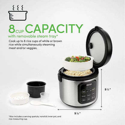 Aroma Housewares ARC-994SB 2O2O model Rice & Grain Cooker Slow Cook, Steam, Oatmeal, Risotto, 8-cup cooked/4-cup uncooked/2Qt, Stainless Steel