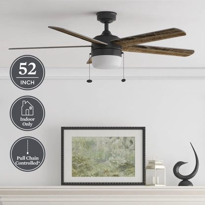 Better Homes & Gardens 52" Pearce Black Indoor Ceiling Fan with Light, Adjustable Color Temperature & Reverse Airflow