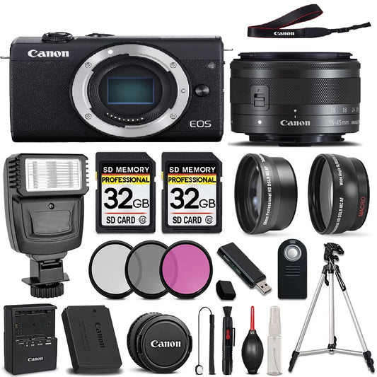 Canon EOS M200 DSLR Camera + Canon EF-S 15-45mm f/3.5-5.6 IS STM Lens + 64GB Storage + 3PC FILTER KIT - All Original Accessories Included - International Version