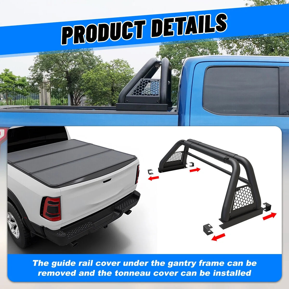 62.9-74.7" Adjustable Truck Roll Sport Bar Chase Rack Bed Bar Fit For 2019-2023 Ford Ranger