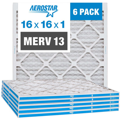 16x16x1 AC and Furnace Air Filter by Aerostar - MERV 13, Box of 6