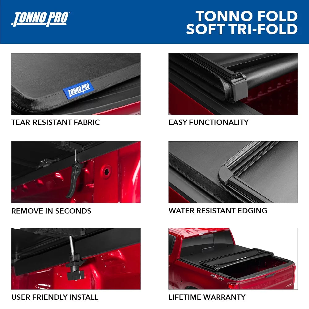 Tonno Pro Tonno Fold, Soft Folding Truck Bed Tonneau Cover | 42-107 | Fits 2007 - 2013 Chevy/GMC Silverado/Sierra 1500 8' 2" Bed (97.6")