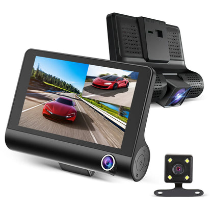 Cheefull Wide Angle Dash Cam 4 Inch 3 Cameras Wide Angle Night Vision Loop Recording Car Driving Recorder Backup Camera