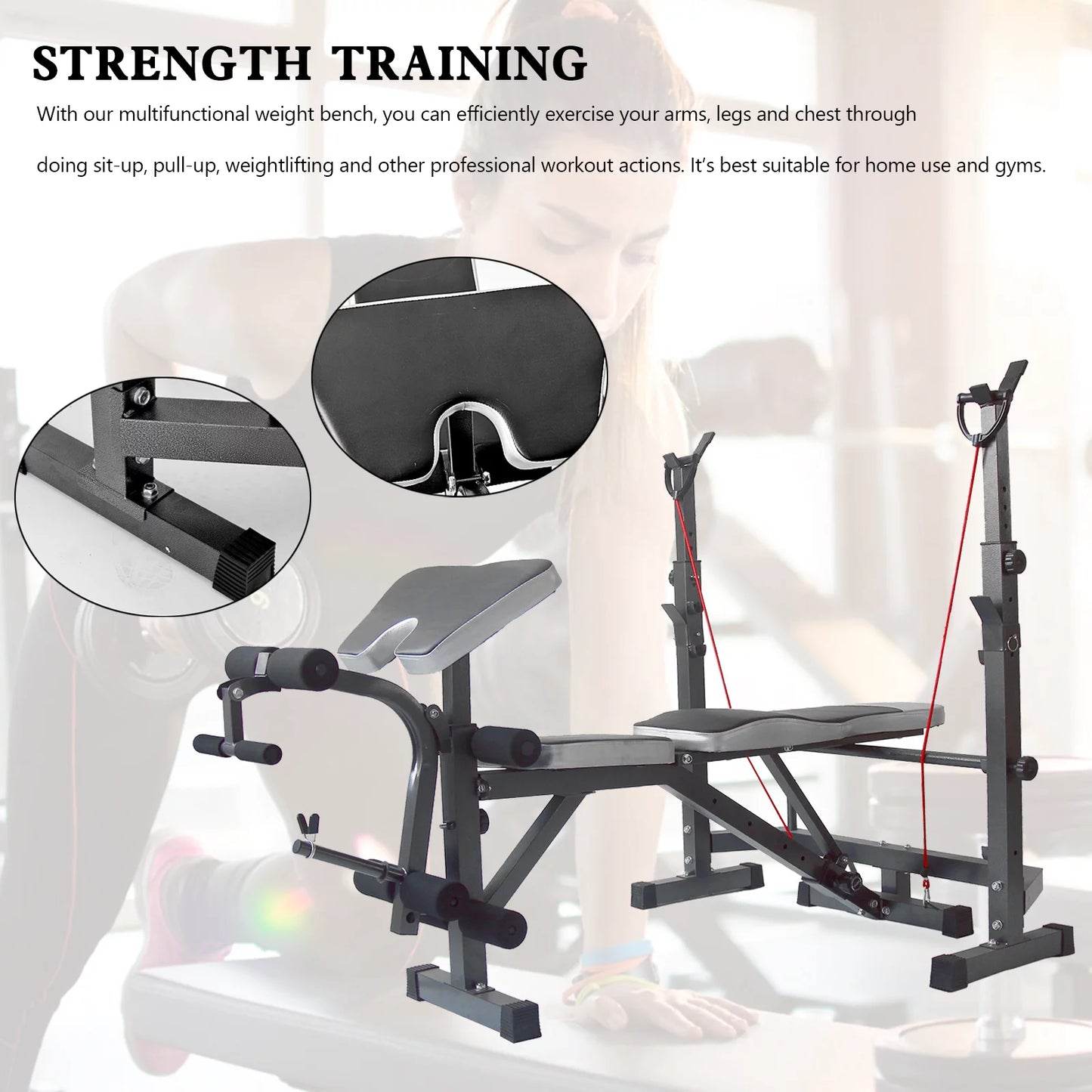 US Stock Body Champ Olympic Weight Bench, Workout Equipment for Home Workouts, Bench Press with Preacher Curl, Leg Developer and Crunch Handle for At Home Workouts