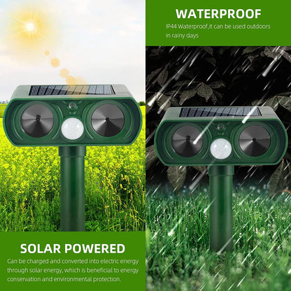 2 Pack Ultrasonic Animal Repellent Outdoor Solar Animal Repeller Waterproof with PIR Sensor & Flashing Lights Pest Repeller Animal Deterrent to Keep Deer Cat Dog Raccoon Mouse Fox Away