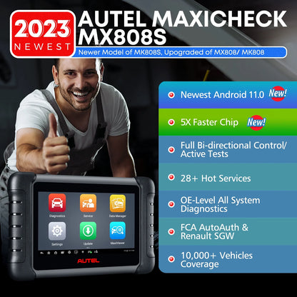 Autel MaxiCheck MX808S with 2 Year Update, 3000+ Bidirectional Diagnostic Tool Android 11 OE All System Scan, FCA Autoauth same as MK808S MK808Z RK3566 4-Core 4GB & 64GB