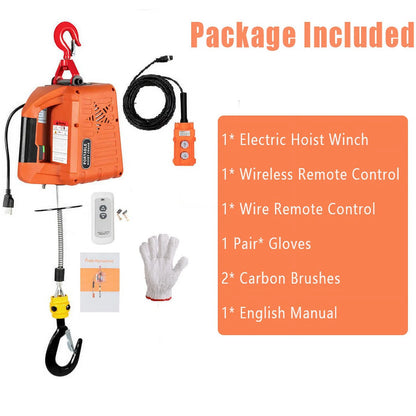 3-in-1 Hoist, Electric Hoist Winch, 1100lbs Portable Electric Winch, 110V Power Winch Crane, 25ft Lifting Height, w/Wire Control, Overload Protection for Lifting Towing