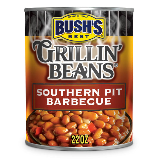 BUSH'S BEST Canned Southern Pit Barbecue Grillin' Beans (Pack of 6), Source of Plant Based Protein and Fiber, Low Fat, Gluten Free, 22 oz