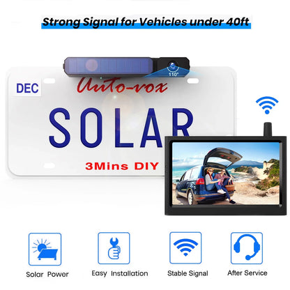 Auto-Vox Travel Trailer Solar Backup Camera, RV Wireless Digital Reverse Camera with Monitor for CamperVans,Trucks Highway Observations Rear View Camera System