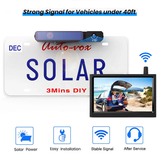 Auto-Vox Travel Trailer Solar Backup Camera, RV Wireless Digital Reverse Camera with Monitor for CamperVans,Trucks Highway Observations Rear View Camera System