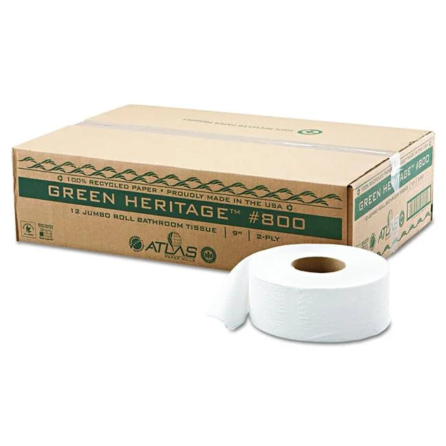 800 PE 9 in. 2ply Green Heritage Economy Junior Roll Bathroom Tissue, Pack of 12