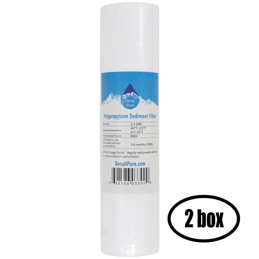 2 Boxes of Replacement for Captive Purity CP1333 Polypropylene Sediment Filter - Universal 10-inch 5-Micron Cartridge for Captive Purity 75 GPD Deluxe RO/DI Filter System - Denali Pure Brand