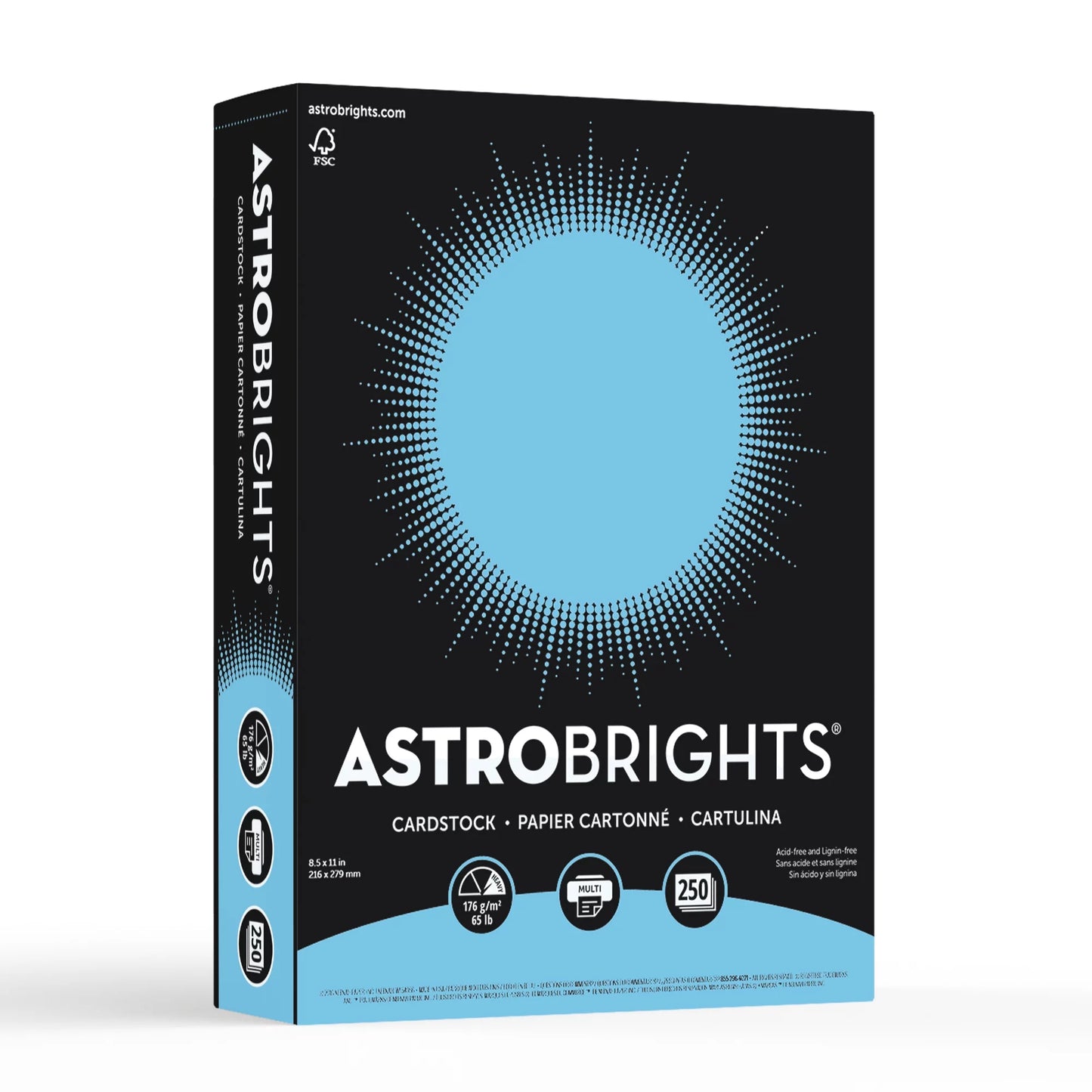 Astrobrights Colored Cardstock, 8.5" x 11", 65 lb., Lunar Blue, 250 Sheets