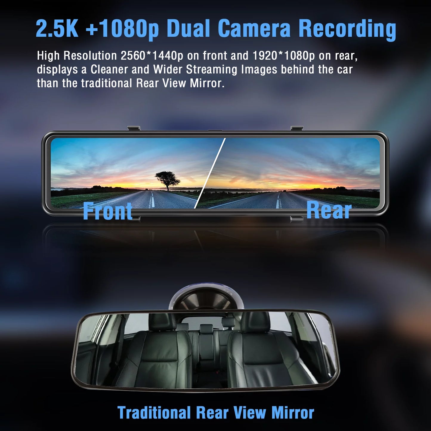 TOGUARD 2.5K Mirror Dash Cam for Car, Dual Dash Camera Front and Rear 10" Full Touch Screen, Rear View Mirror Camera, 1080P Waterproof Reverse Backup Camera, Parking Assist, Loop Recording, G-Sensor