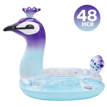 Alder Glitter PVC Pool Float Tube, Inflatable Peacock Designed Swim Party Ring with Fast Valves Lounge Raft Decoration Toys lake Beach Floaties for Adult and Children | 48 Inch