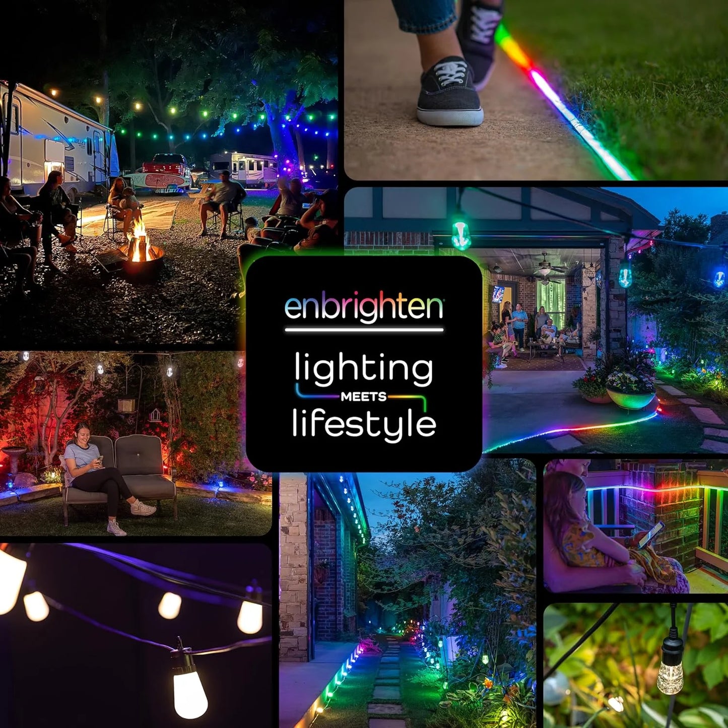 YANRUI Smart Color Changing String Lights, 96 ft, 30 Lightweight RGB LED Patio Lights, Weatherproof, Customizable, Wi-Fi App Control, Dimmable Outdoor String Lights, 79617