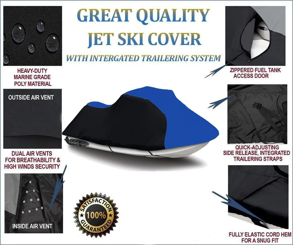 BLACK / BLUE HEAVY-DUTY Cover Compatible for Sea Doo Sea-Doo Bombardier SPARK 3up 900 HO ACE 2014 2016 2015 2017 2018 2019 2020 2021 2022 Jet Ski PWC Trailerable Cover