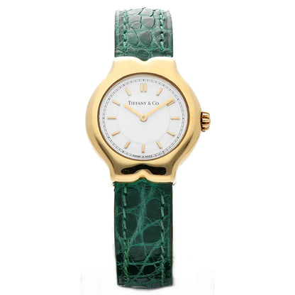 Tiffany&amp;Co Tesoro L0130 18k Yellow Gold Case White Dial Leather Ladies Watch