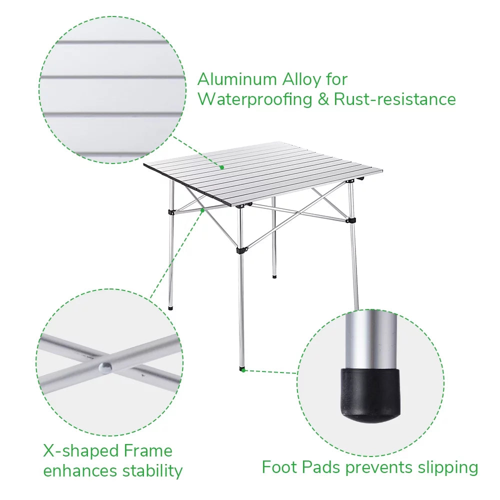 Yescom Roll Up Camping Table Portable Folding Aluminum Collapsible Lightweight Outdoor Picnic Desk With Carry Bag