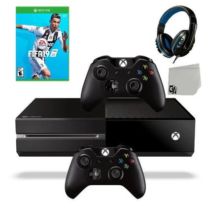 Xbox One Original 500GB Gaming Console Black Headset 2 Controller Included With FIFA-19 Game BOLT AXTION Bundle Used