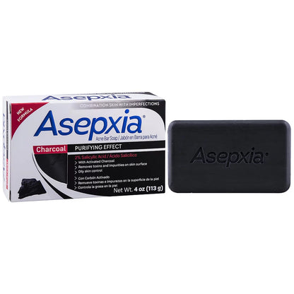 Asepxia Charcoal Cleansing Bar Soap for Acne and Blackheads. Removes Impurities and Toxins. Helps Oily Skin with Salycilic Acid. 4 oz. Pack of 3