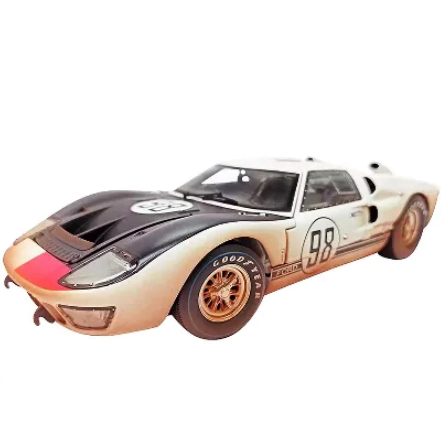 1966 GT-40 MK II #98 White with Black Hood After Race (Dirty Version) 1/18 Diecast Model Car by Shelby Collectibles