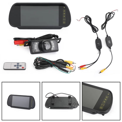 7" Mirror Monitor Wireless Car Rear View Kit + IR Night Rear View Camera