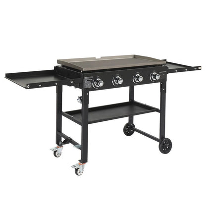 SYTHERS 4-Burner Foldable BBQ Propane Grill with Side Shelves & Spice Rack, Stainless Steel, for Outdoor Patio Garden Picnic