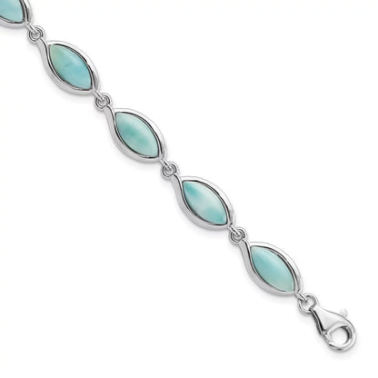 Auriga 925 Sterling Silver Plated Marquise Shape Larimar Bracelet 8inch for Women