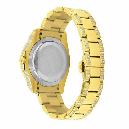 Solid Stainless Steel 18k Yellow Gold Simulated Diamond Mens Presidential Watch 40mm