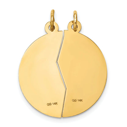 14k Yellow Gold Break Apart Mizpah Coin Emotional Bond Words Genesis 31:49 On Round Pendant 29 mm x 23 mm