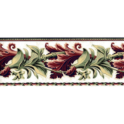 TRIMZ Designer Laurel Twist Wallpaper Border - Un-pasted - Green, Red 15' L x 6.7" W