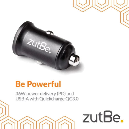 zutBe Dual USB-A 36W with one QC 3.0 Compact Metal Fast Car Charger for iPhone 14 13 12 SE 11 X 8 7 & iPad; Samsung Galaxy S20 S1 Note OnePlu, Pixe, & More [Be Charitable, Durable, Confident]