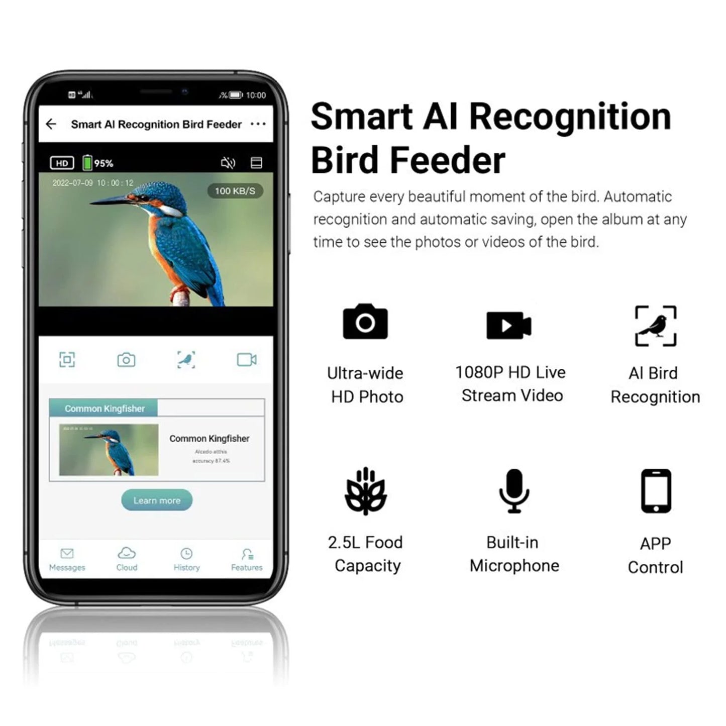 Adrinfly Smart Bird Feeder Camera, Bird Feeders with HD Camera & Solar Panel, Wireless App Control AI Identify Bird Species, Auto Capture Bird Videos & Notify When Birds Detected, Bird Lover Gift