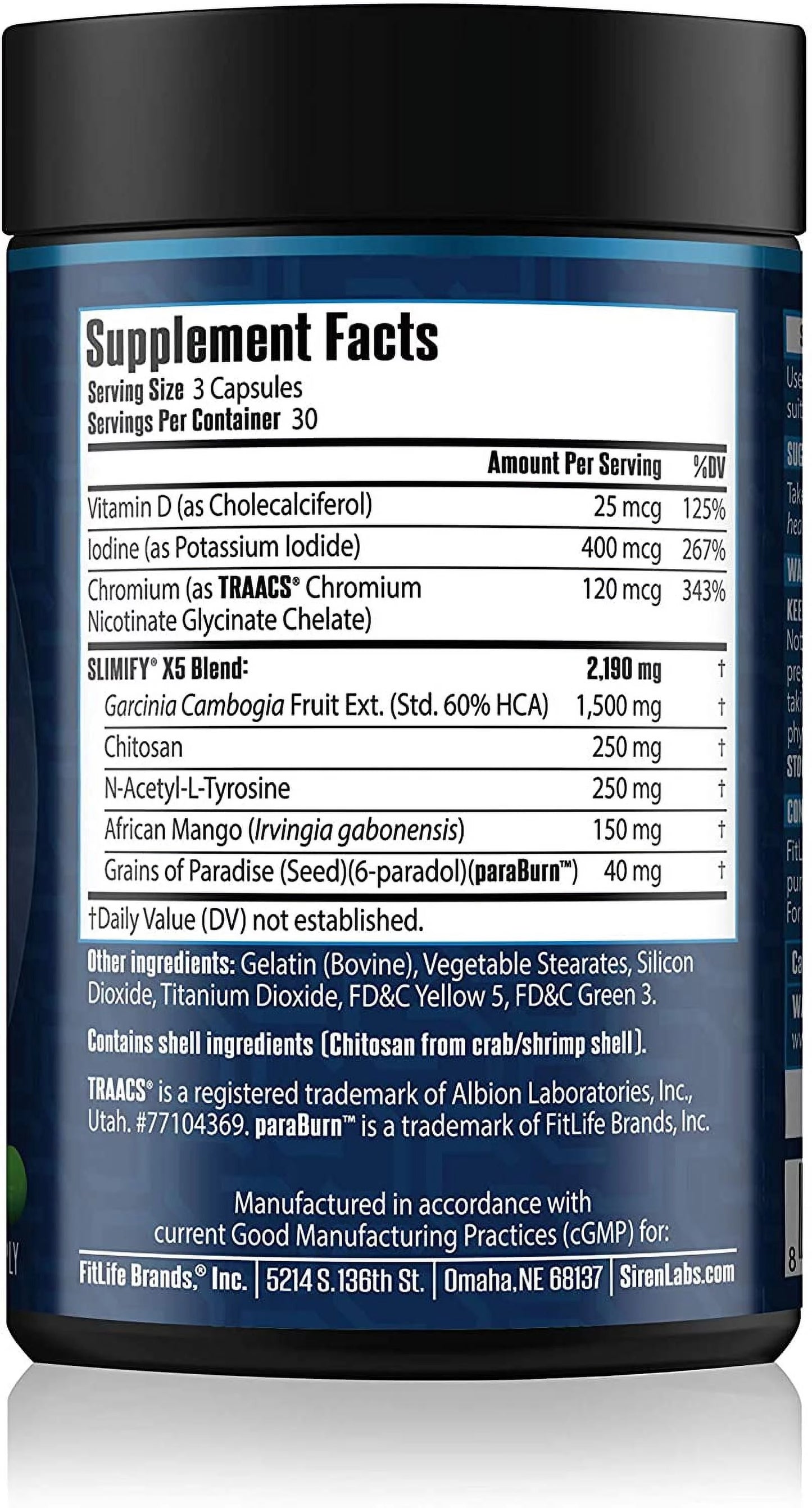 Siren Labs Slimify Advanced Fat Burner for Weight Loss - Garcinia Cambogia, African Mango, and Grains of Paradise - Boost Metabolism, Decrease Appetite, and Increase Energy - Stim Free (90 Capsules)