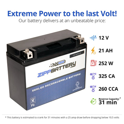 Zipp Battery Y50-N18L-A3 (50-N18L-A3 12 Volt,20 Ah, 260 CCA) Motorcycle Battery for Yamaha 1300cc Xvz13 Venture/royale 1991