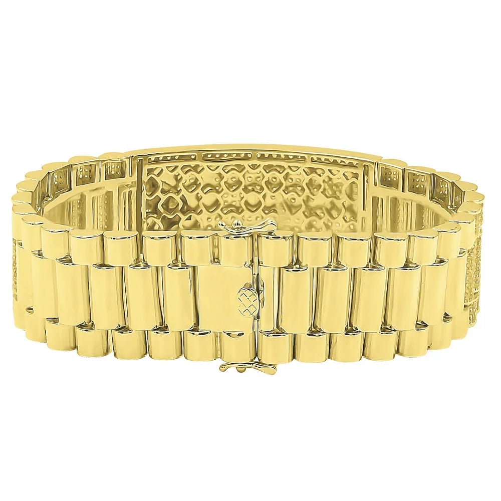 Zodiac Sign Astrology Horoscope Capricorn Horse 14K Gold Yellow Tone Simulated Diamond Mens Bracelet 8.5''