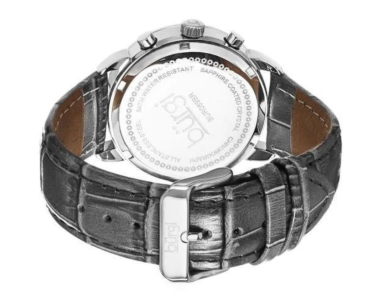 Women's Crystal Dial Chronograph Genuine Leather Strap Watch - Silver-Tone