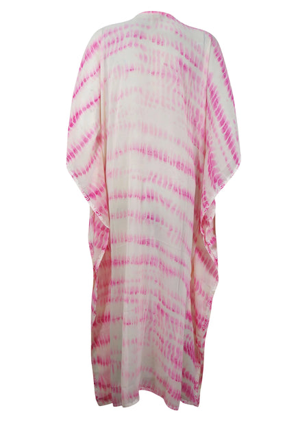 Soft Pink Sheer Kaftan Kimono Maxi Dress , Sexy Beach Coverup, Caftan With Embroidery, Cruise Kaftan Travel Dress, One size, L-4XL