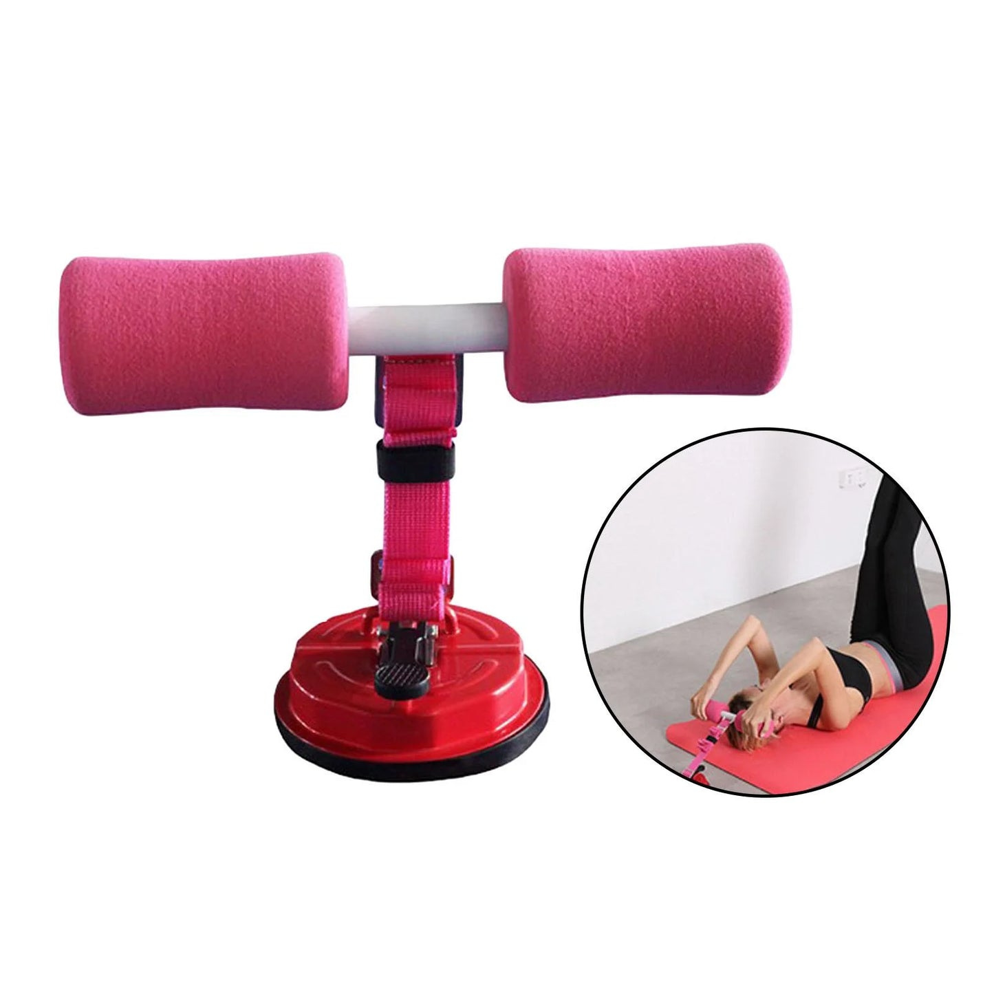 Sit Up Bar with Belt Abs Thigh Suction Floor Exercise Stand pink