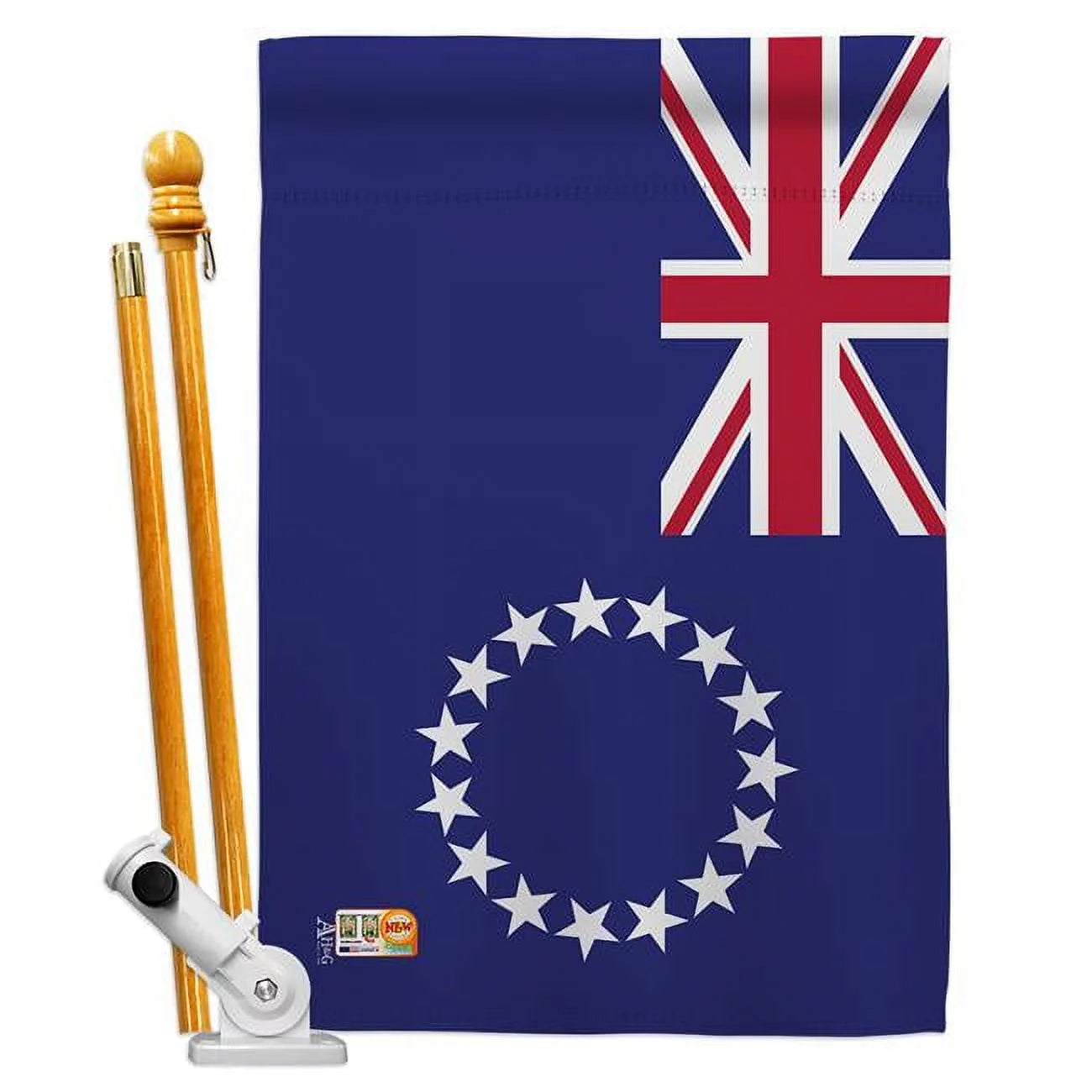 Americana Home & Garden AA-CY-HS-140059-IP-BO-D-US18-AG 28 x 40 in. Cook Islands Flags of the World Nationality Impressions Decorative Vertical Double Sided House Flag Set & Pole Bracket Hardware Flag