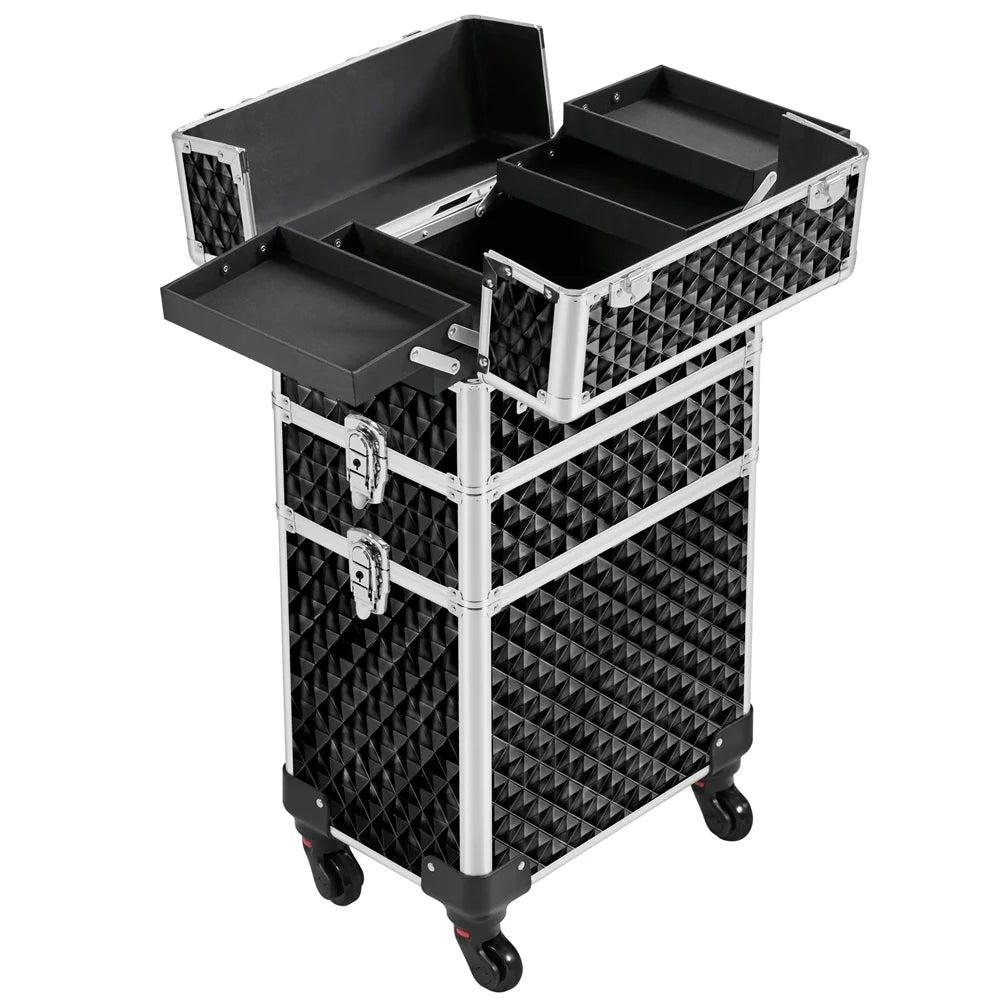 Topeakmart 3-in-1 Rolling Makeup Case Cosmetic Trolley with Large Storage, Black