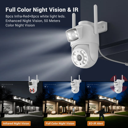 TOPVISION Dual Lens Security Camera Outdoor, 6MP Dual Lens Smart Linkage, IP66 Waterproof 2.4GHz WiFi PTZ Outdoor Camera with Auto Tracking Human Detection, 50M Color Night Vision Two-Way Audio