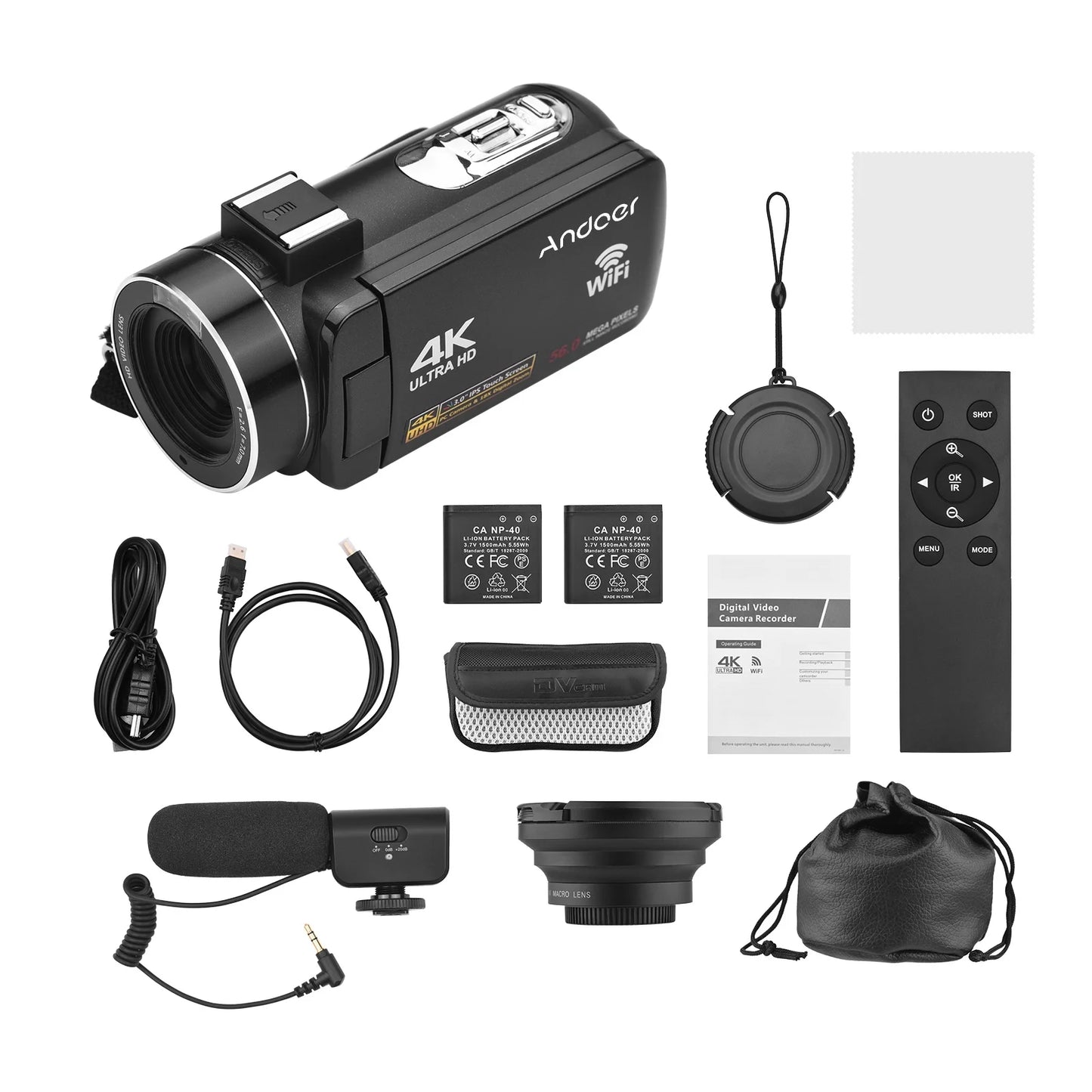 Andoer-2 Camcorder,4K Video Camera 3.0 Inch IPS -shake Ideal Outdoor 56MP 18X 3.0 IPS IR Vision Batteries + Remote + Remote + Inch IPS IR Vision -shake 2pcs DV 56MP 18X Vision -shake Ideal