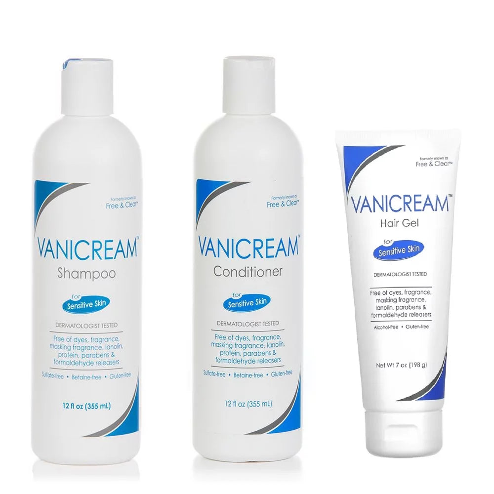 Vanicream Shampoo, Conditioner and Hair Gel For Sensitive Skin, 12 oz & 7 oz