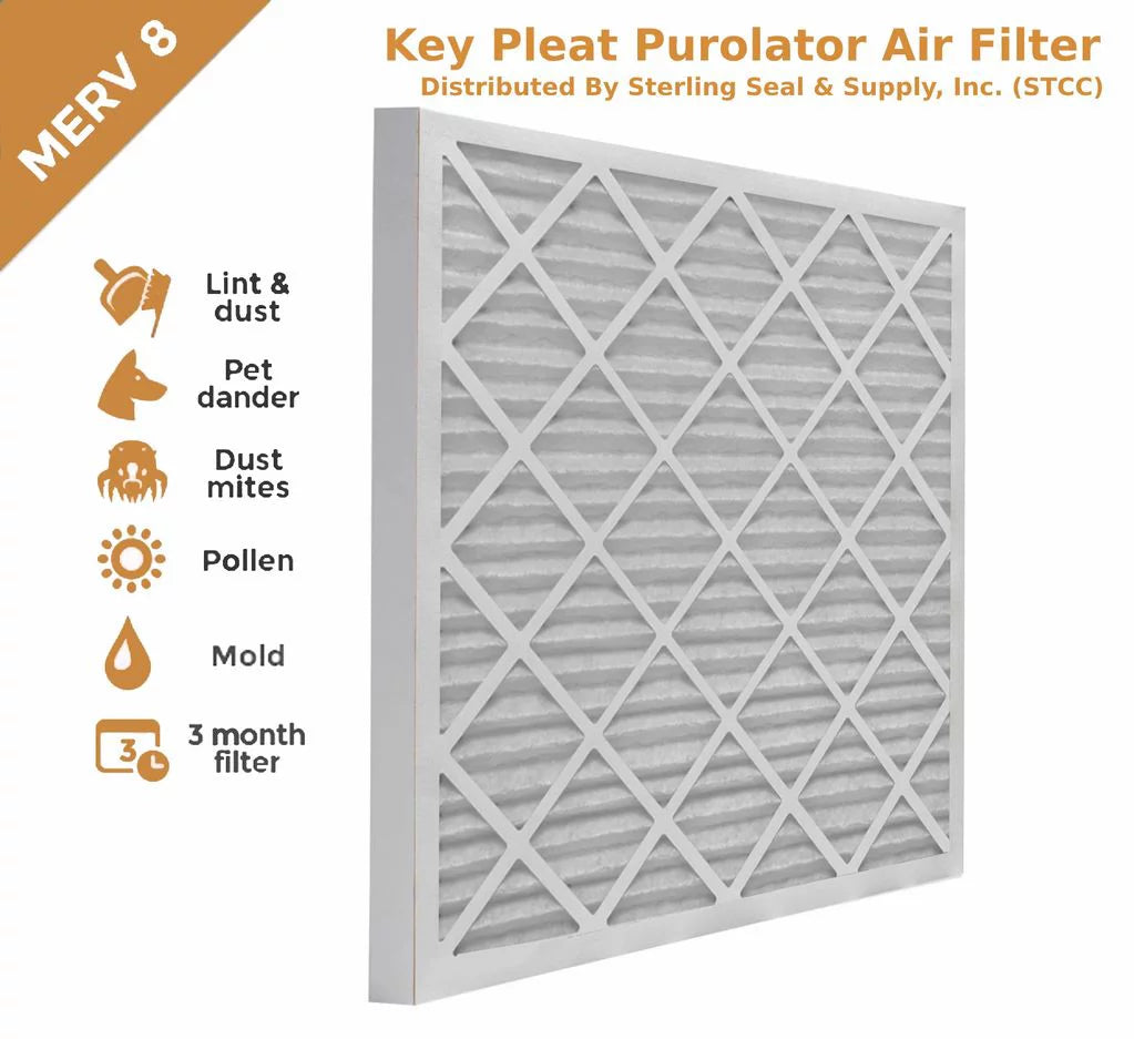 12x12x1 Key Pleat Purolator Air Filter - MERV 8 (6 Pack)